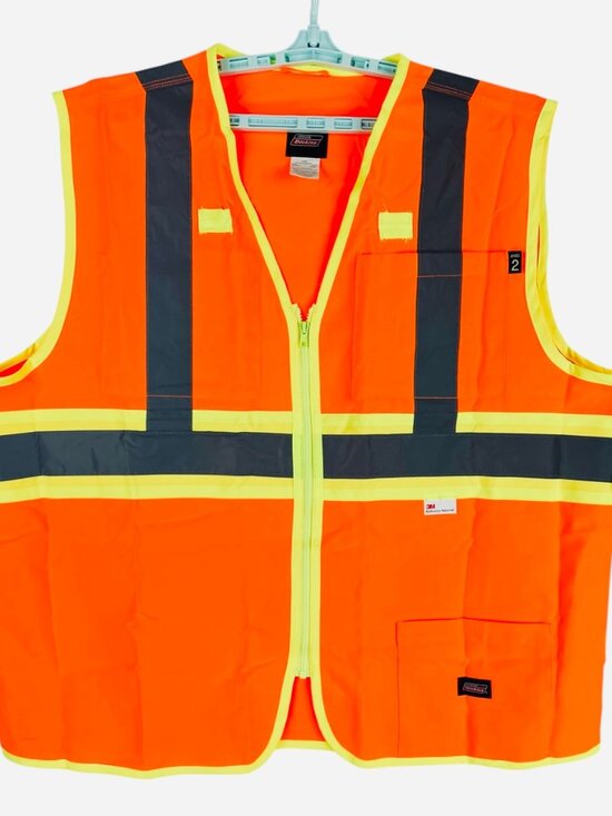 Genuine Dickies Men's High Visibility Reflective Orange Yellow Vest Size 2XL NWT - Picture 1 of 10